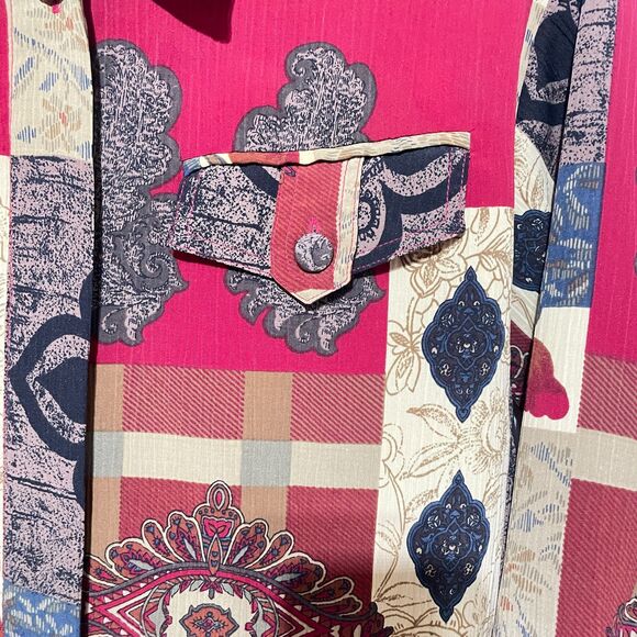 Vintage Red Abstract Silky Button Down Blouse Shirt Small - Picture 6 of 11